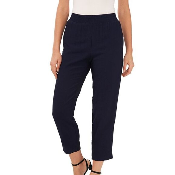Vince Navy Pull On Elastic Waist Cropped Tapered Leg Pants Sz S Casual Coastal - Picture 1 of 10